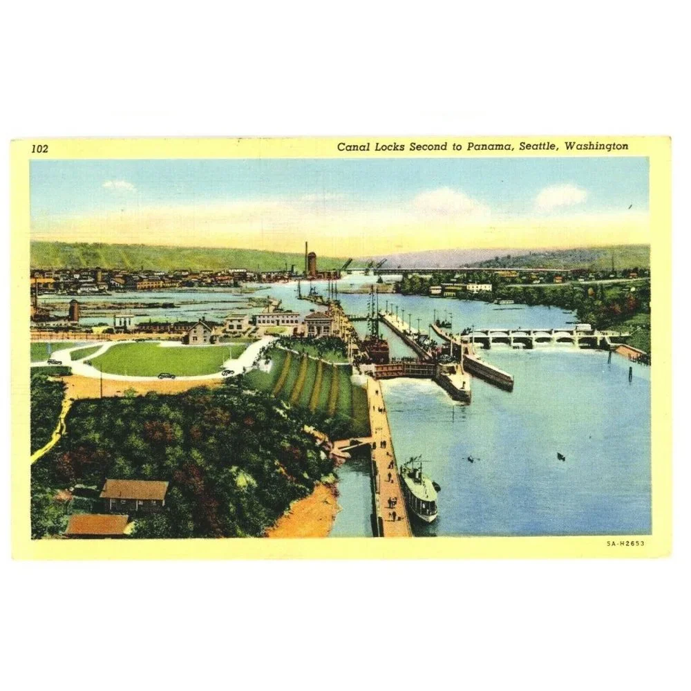 Vintage Postcard Seattle Washington Canal‎ Locks Second to Panama USA Posted